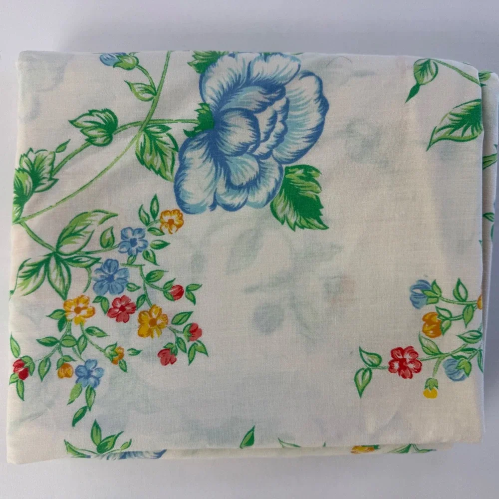 Vintage Lady Pepperell Full Flat Sheet Floral Multi Color No Iron Muslin 81x96